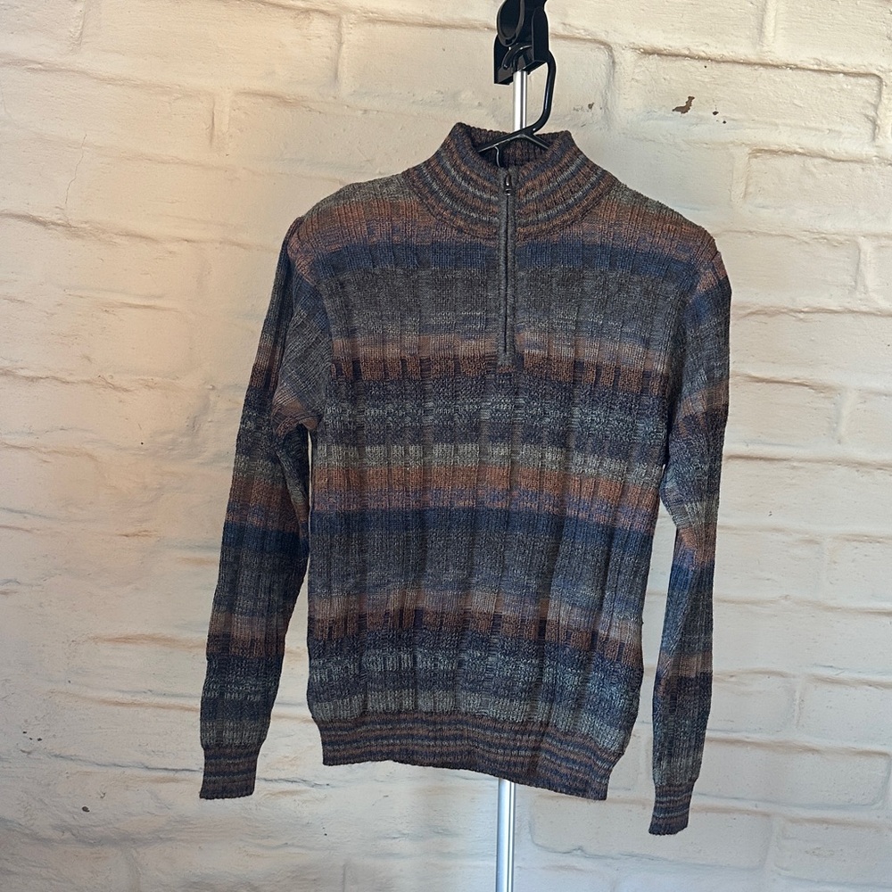 Men's Striped Zip-Up Sweater - Blue and Brown